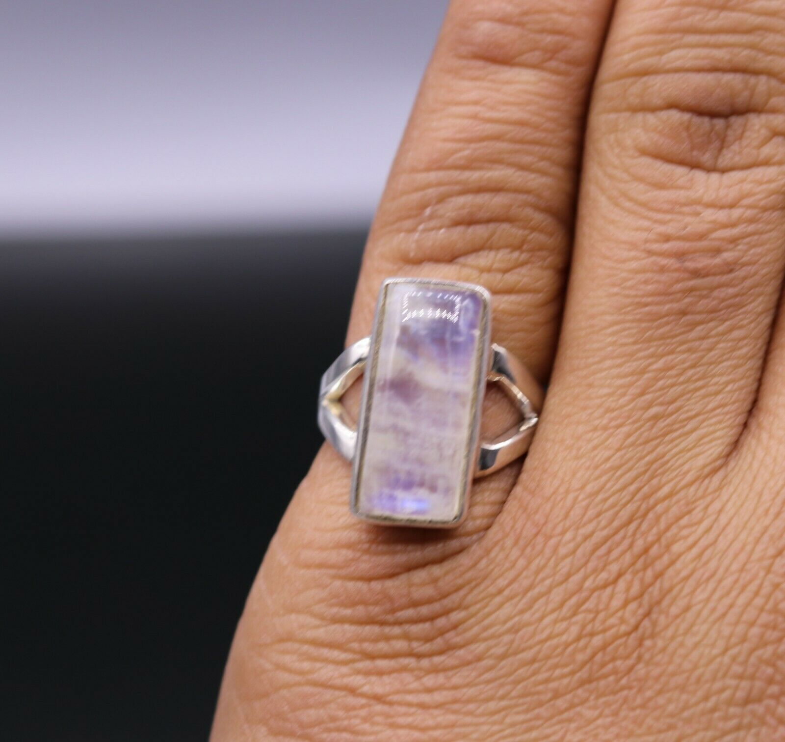 AMAZING 925 SILVER ANNIVERSARY WEDDING RAINBOW MOONSTONE RING BAND GIFTS sr108 - TRIBAL ORNAMENTS