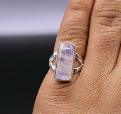Tribal Ornaments 925 silver wedding anniversary rainbow moonstone ring band with intricate design and vibrant gemstone accents.