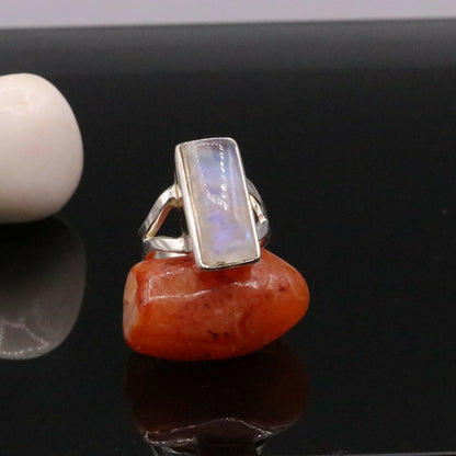 925 silver anniversary wedding rainbow moonstone ring by Tribal Ornaments featuring a band design, perfect for special occasions.