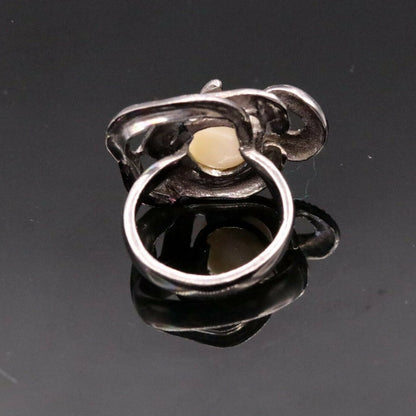 Vintage antique style 925 sterling silver pearl ring by Tribal Ornaments, featuring a detailed band and elegant pearl centerpiece.