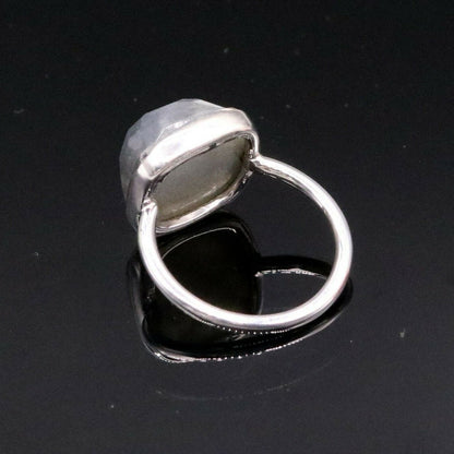 Silver 925 ring featuring a blue fire labradorite stone, designed by Tribal Ornaments, perfect for wedding or anniversary jewelry.