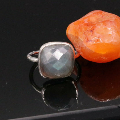 Solid silver 925 ring featuring a blue fire labradorite stone, designed by Tribal Ornaments, ideal for wedding or anniversary jewelry.
