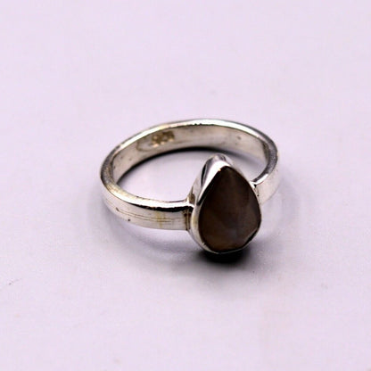 Handmade solid 925 silver Indian stone ring with intricate tribal design, stylish band jewelry by Tribal Ornaments.