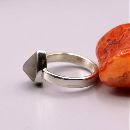 Handmade solid 925 silver Indian-style stone ring from Tribal Ornaments, showcasing intricate design and stylish band jewelry.