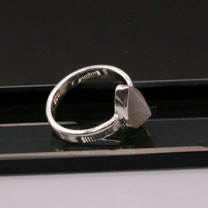 Handmade solid 925 silver Indian-style stone ring with intricate band design, crafted by TRIBAL ORNAMENTS.