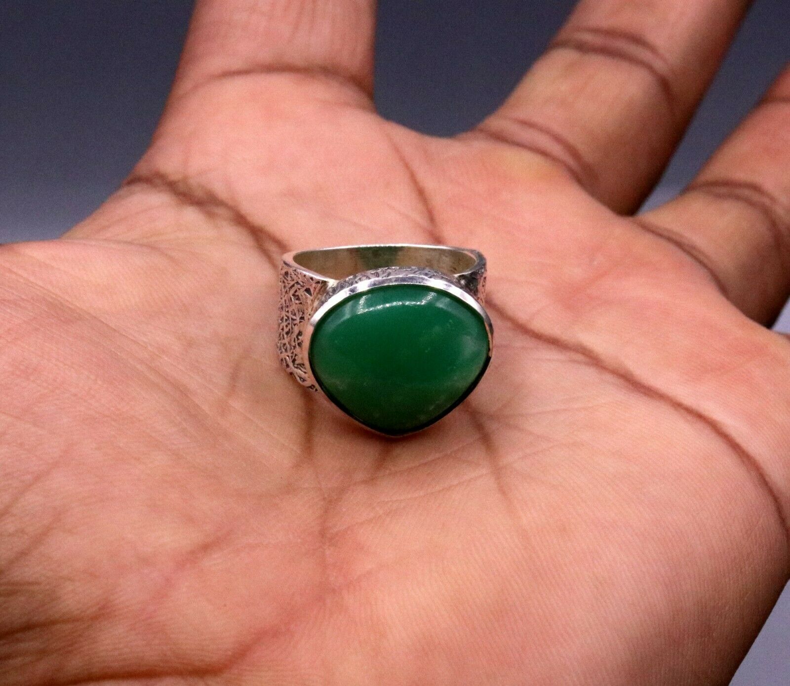 GREEN ONYX STONE CLASSIC 925 SOLID SILVER UNISEX RING BAND INDIA JEWELRY sr89 - TRIBAL ORNAMENTS
