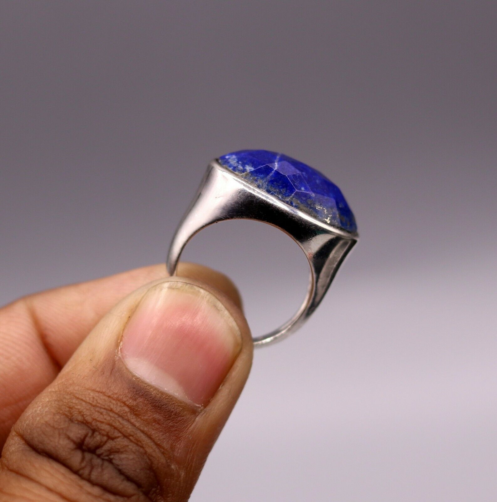 SIMULATED SAPPHIRE STONE 925 SOLID SILVER UNISEX RING BAND INDIA JEWELRY sr88 - TRIBAL ORNAMENTS
