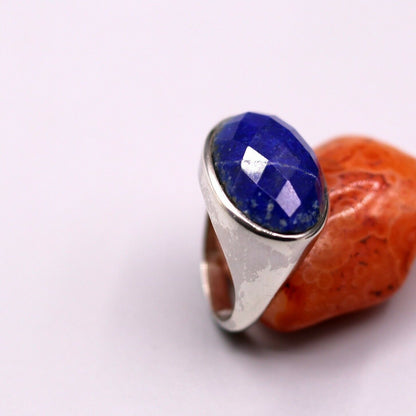 Unisex ring with simulated sapphire stone set in 925 solid silver, tribal-inspired jewelry design from Tribal Ornaments.