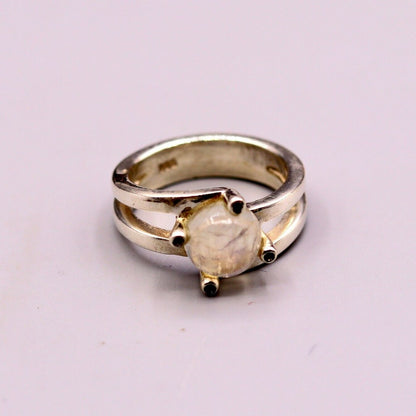 925 silver rainbow moonstone wedding ring from Tribal Ornaments, featuring a sleek band suitable for anniversary or special gifts.