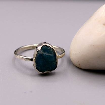 Uncut rough stone vintage designer silver ring by TRIBAL ORNAMENTS, featuring a solid 925 sterling silver band and unique textured design.