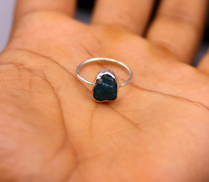 Uncut rough stone vintage designer silver ring by TRIBAL ORNAMENTS, showcasing a solid 925 sterling silver band with natural stone texture.