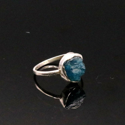 Uncut rough stone vintage silver ring by Tribal Ornaments, solid 925 sterling silver band with unique textured design.
