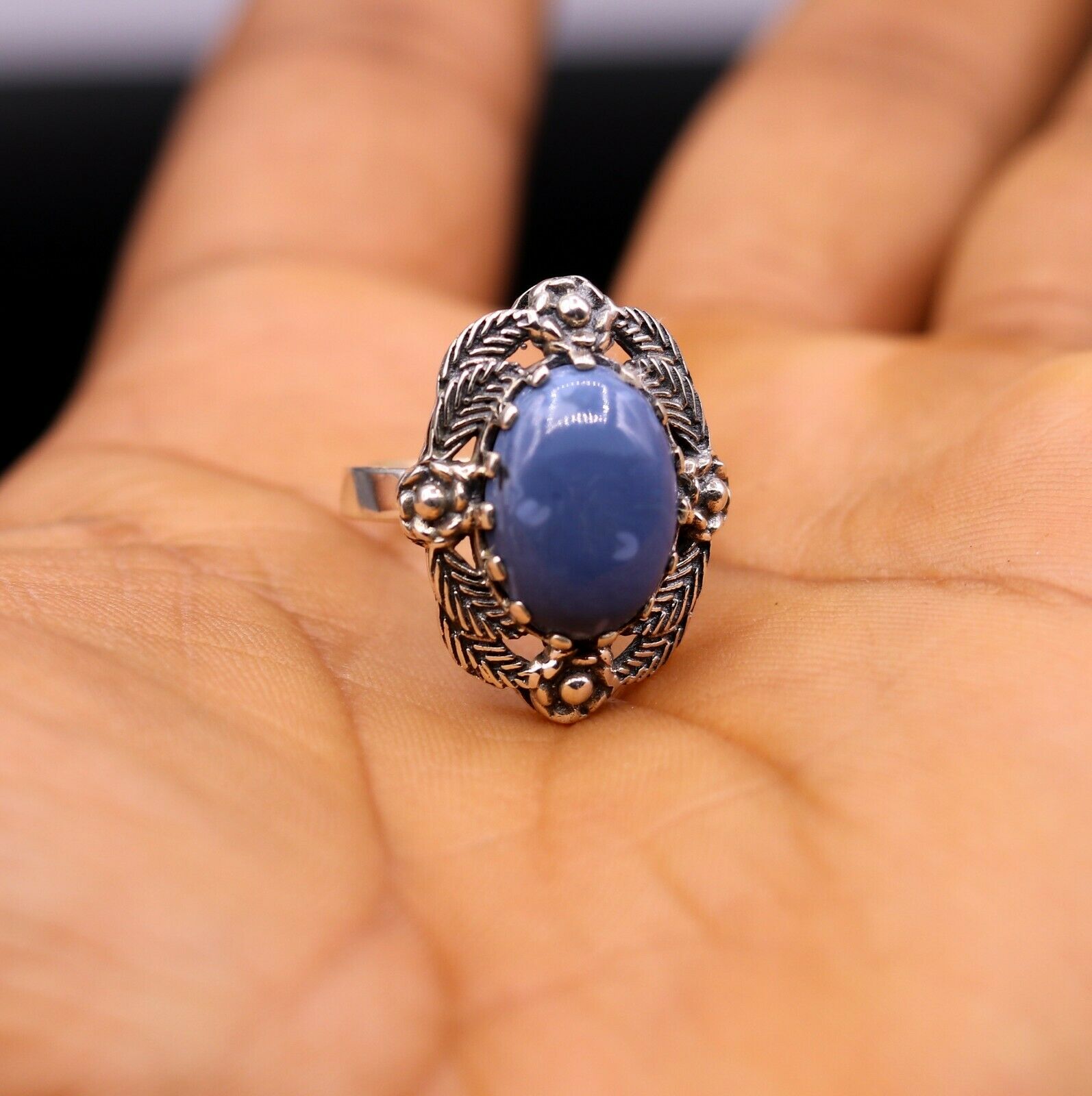 VINTAGE ANTIQUE TURQUOISE STONE 925 STERLING SILVER ENGAGEMENT RING BAND sr132 - TRIBAL ORNAMENTS