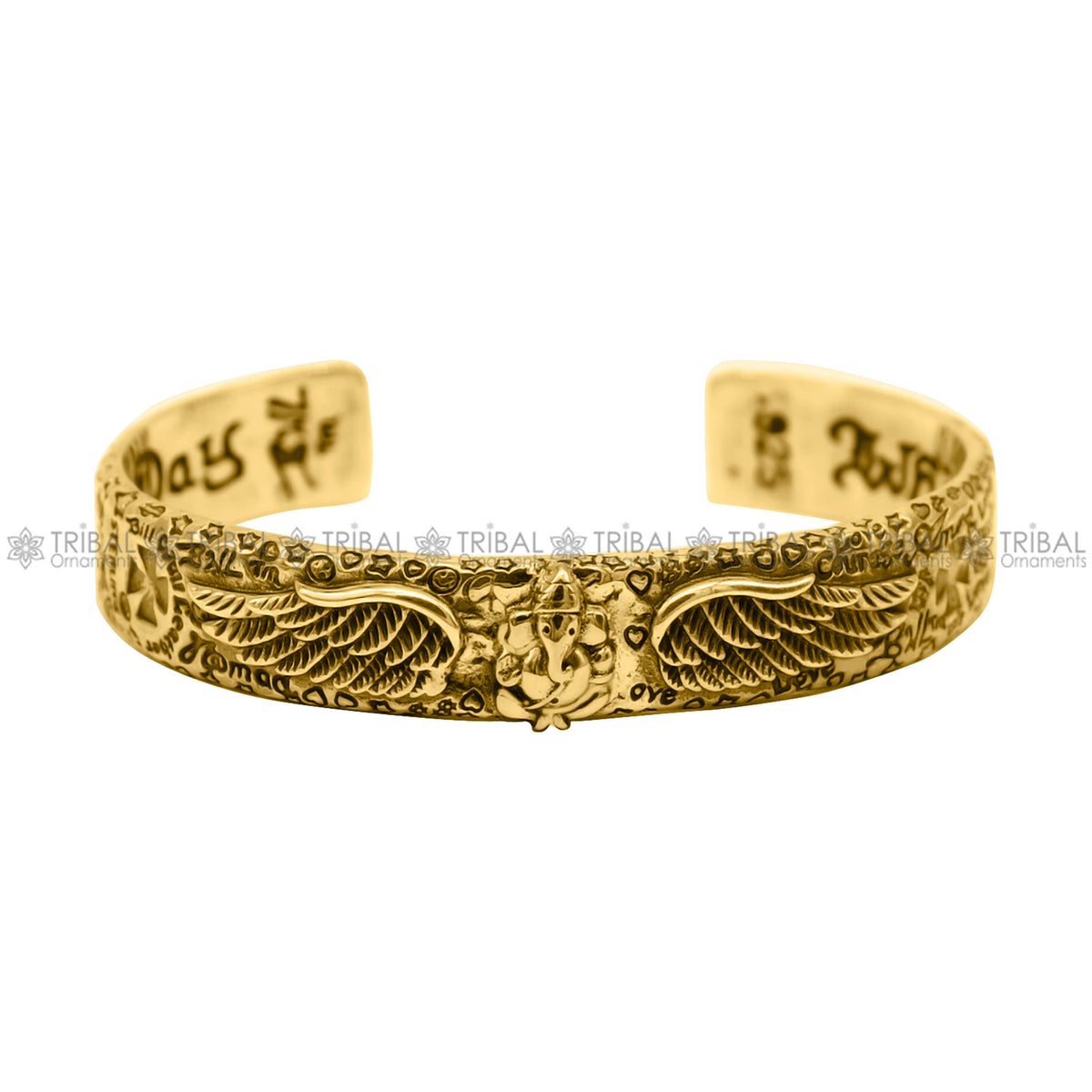 Sterling silver or gold polished tribal cuff bracelet with Lord Ganesh design, adjustable tribal ethnic jewelry by TRIBAL ORNAMENTS