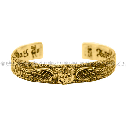 Sterling silver or gold polished tribal cuff bracelet with Lord Ganesh design, adjustable tribal ethnic jewelry by TRIBAL ORNAMENTS