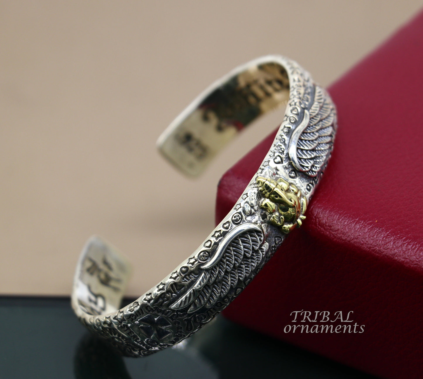 925 sterling silver or Gold polished customized lord Ganesh design adjustable tribal cuff kada bracelet Tribal ethnic jewelry Gcuff114 - TRIBAL ORNAMENTS