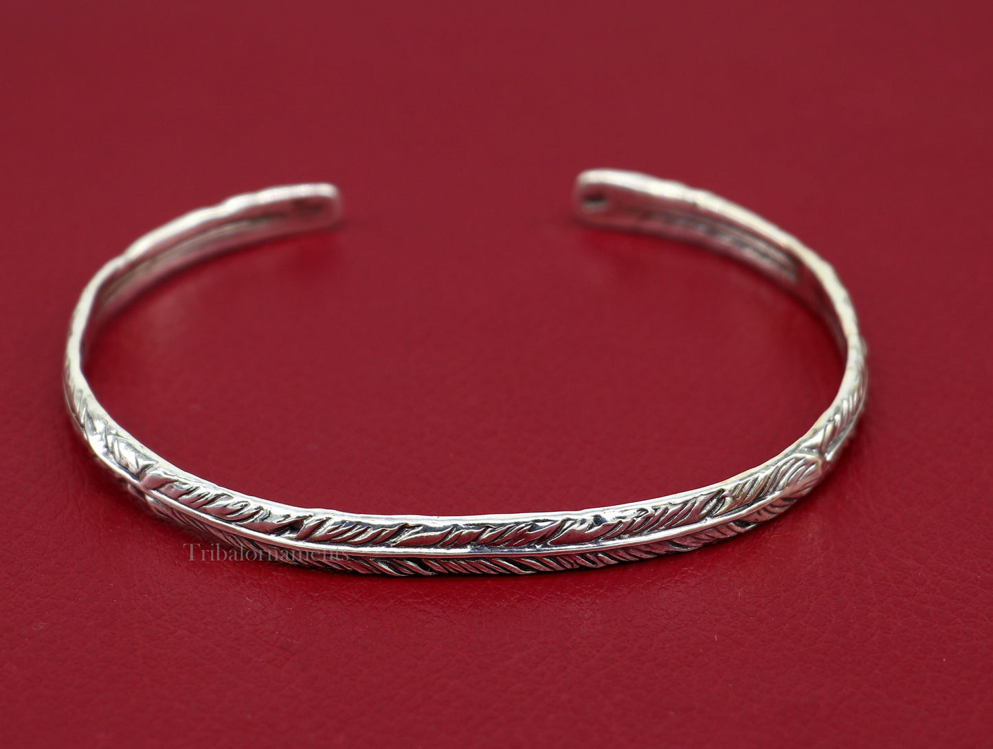 925 sterling silver or Gold polished feather design handmade adjustable cuff bangle bracelet kada unisex men's or girl's jewelry Gnsk370 - TRIBAL ORNAMENTS