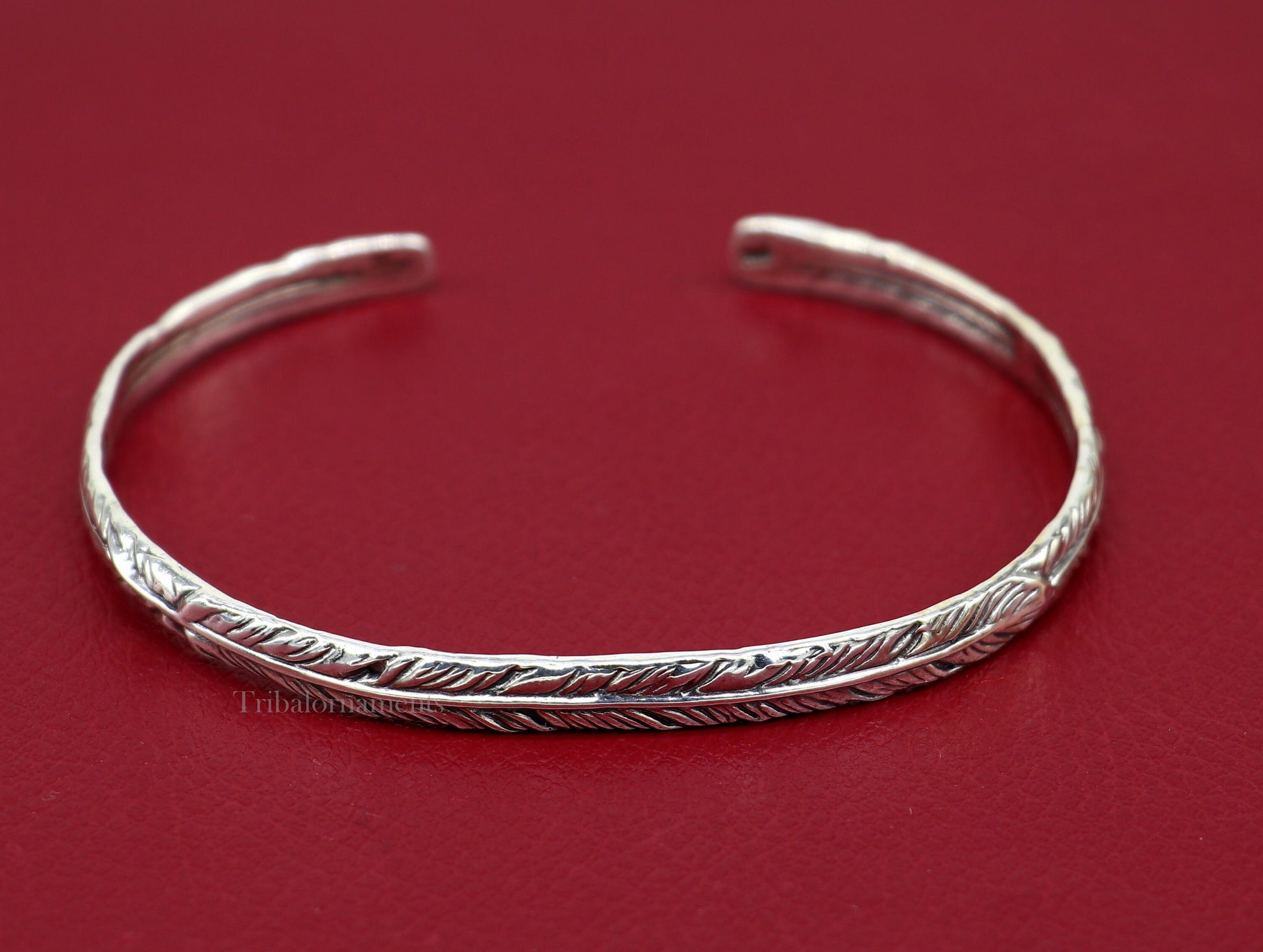 925 sterling silver or Gold polished feather design handmade adjustable cuff bangle bracelet kada unisex men's or girl's jewelry Gnsk370 - TRIBAL ORNAMENTS