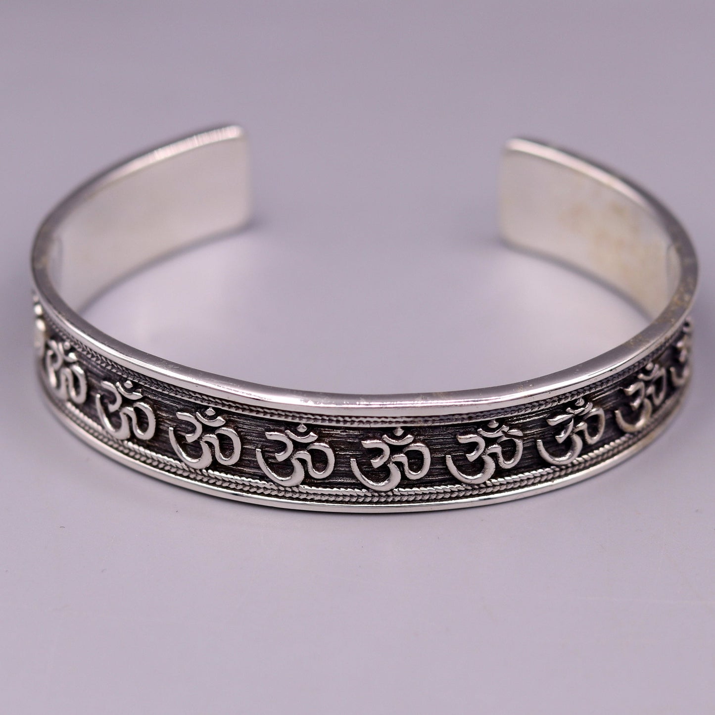 925 sterling silver or Gold polished handcrafted 'AUM' mantra bangle bracelet adjustable kada unisex ethnic stylish jewelry india Gnsk140 - TRIBAL ORNAMENTS