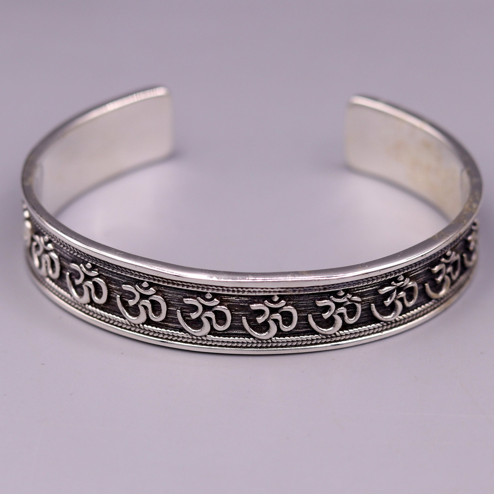 925 sterling silver or Gold polished handcrafted 'AUM' mantra bangle bracelet adjustable kada unisex ethnic stylish jewelry india Gnsk140 - TRIBAL ORNAMENTS