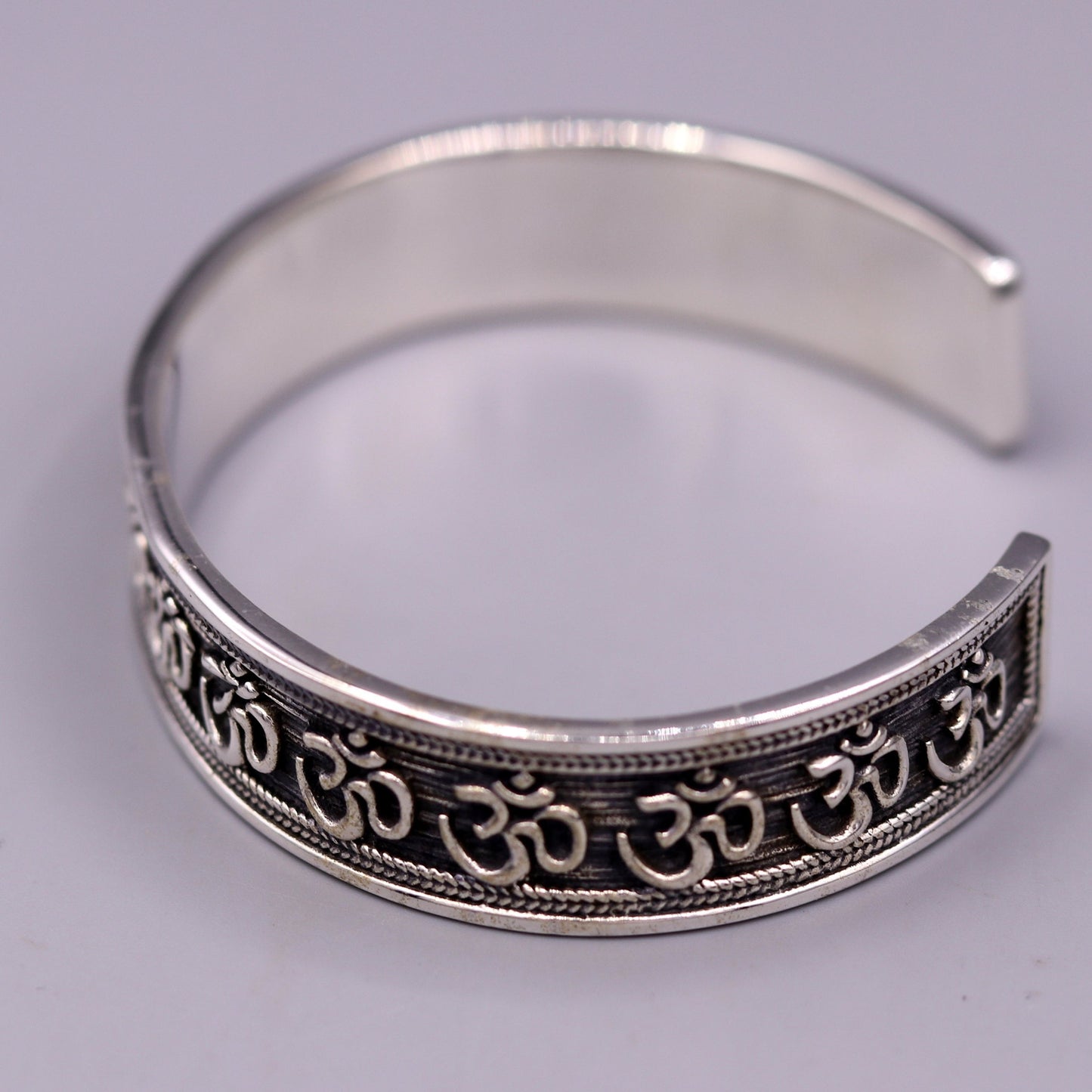 925 sterling silver or Gold polished handcrafted 'AUM' mantra bangle bracelet adjustable kada unisex ethnic stylish jewelry india Gnsk140 - TRIBAL ORNAMENTS