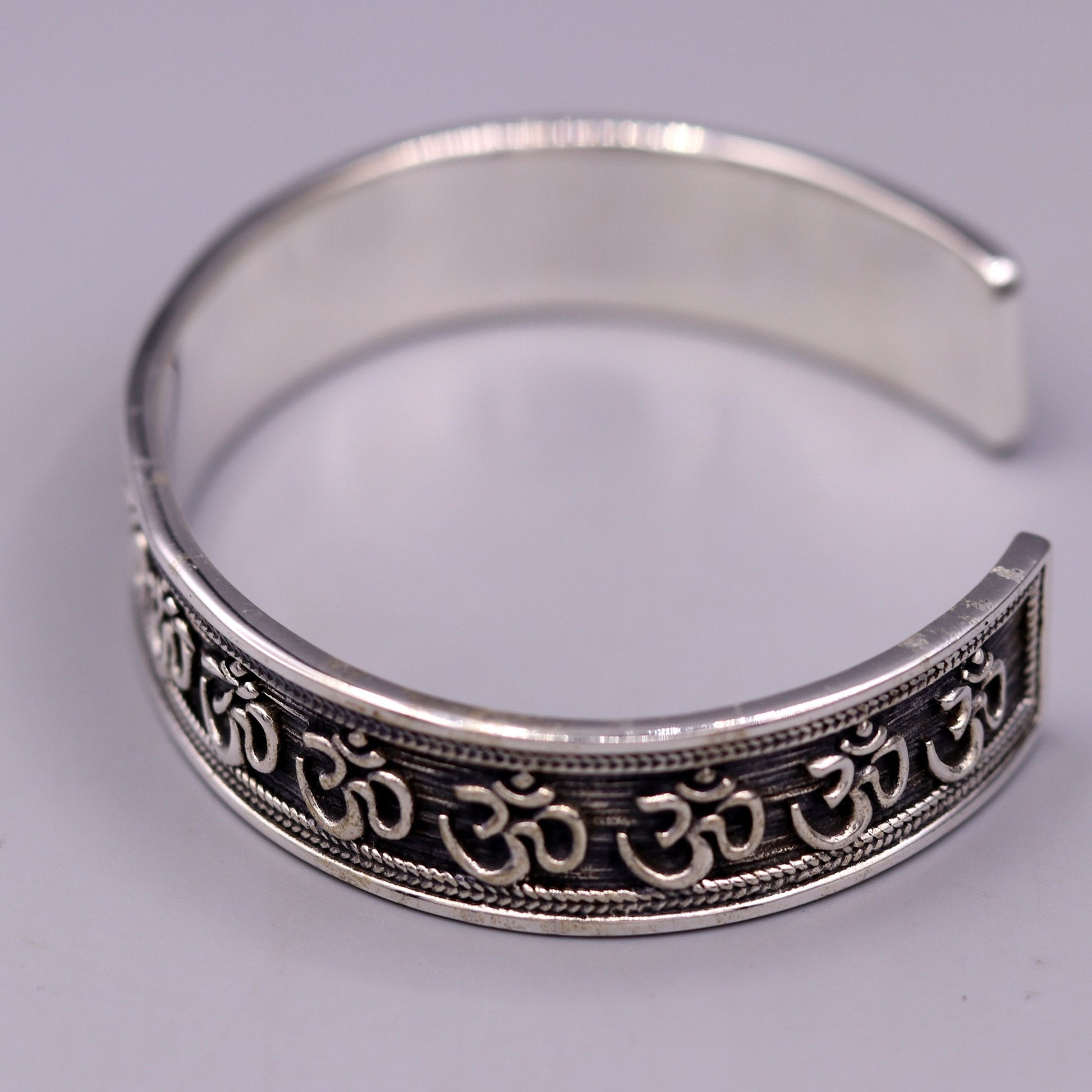 925 sterling silver or Gold polished handcrafted 'AUM' mantra bangle bracelet adjustable kada unisex ethnic stylish jewelry india Gnsk140 - TRIBAL ORNAMENTS