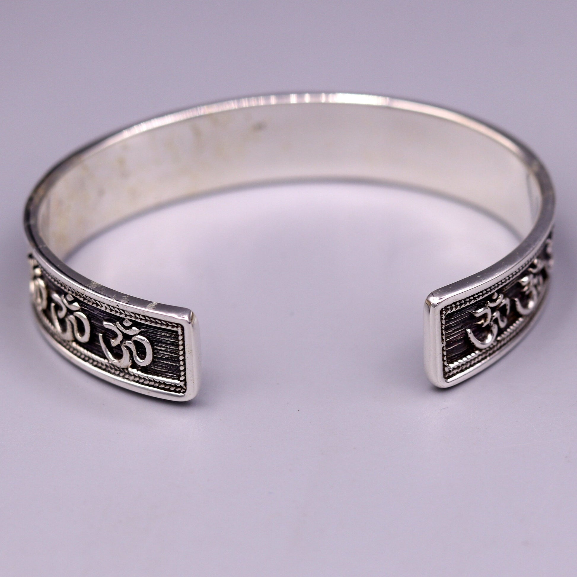 925 sterling silver or Gold polished handcrafted 'AUM' mantra bangle bracelet adjustable kada unisex ethnic stylish jewelry india Gnsk140 - TRIBAL ORNAMENTS