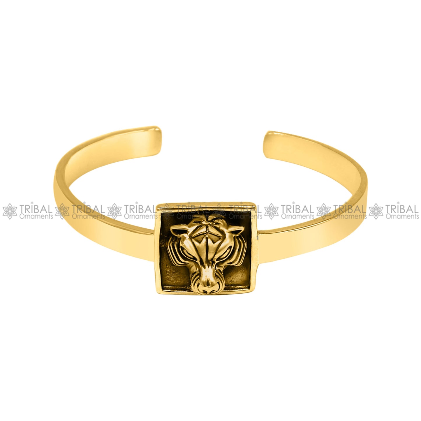 925 sterling silver or Gold polished handmade lion face design adjustable bangle bracelet kada best unisex gifting jewelry India Gnsk368 - TRIBAL ORNAMENTS