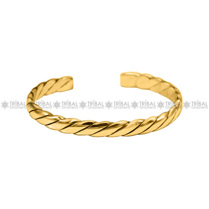 Polished 925 sterling silver or gold handmade open face adjustable bangle cuff bracelet with unique tribal design by TRIBAL ORNAMENTS