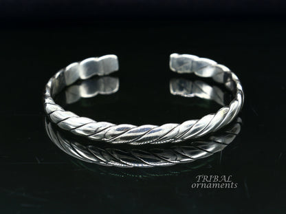 Handmade 925 sterling silver or gold polished open face adjustable bangle cuff bracelet with unique tribal design by TRIBAL ORNAMENTS