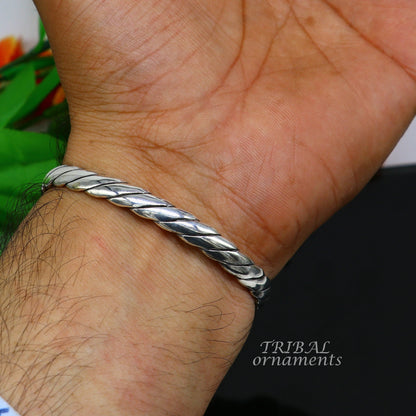 Sterling silver or gold polished handmade open face bangle bracelet with unique design, adjustable cuff jewelry by Tribal Ornaments
