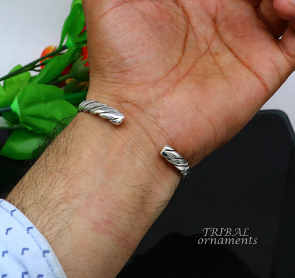 Polished 925 sterling silver or gold handmade open face adjustable bangle cuff bracelet with unique tribal design.
