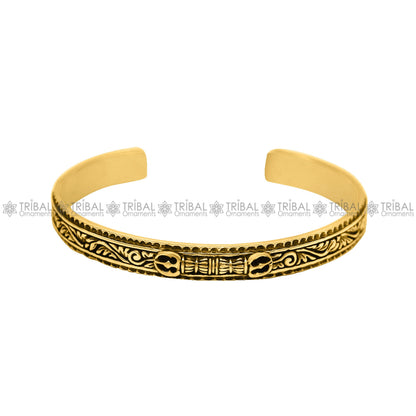 Handmade vintage-style divine bangle cuff bracelet in sterling silver or gold polished finish, unisex tribal jewelry by TRIBAL ORNAMENTS.