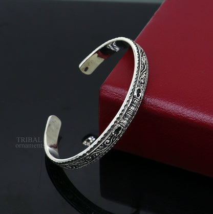 Sterling silver or gold polished handmade vintage tribal bangle cuff bracelet with intricate design, unisex jewelry by Tribal Ornaments.