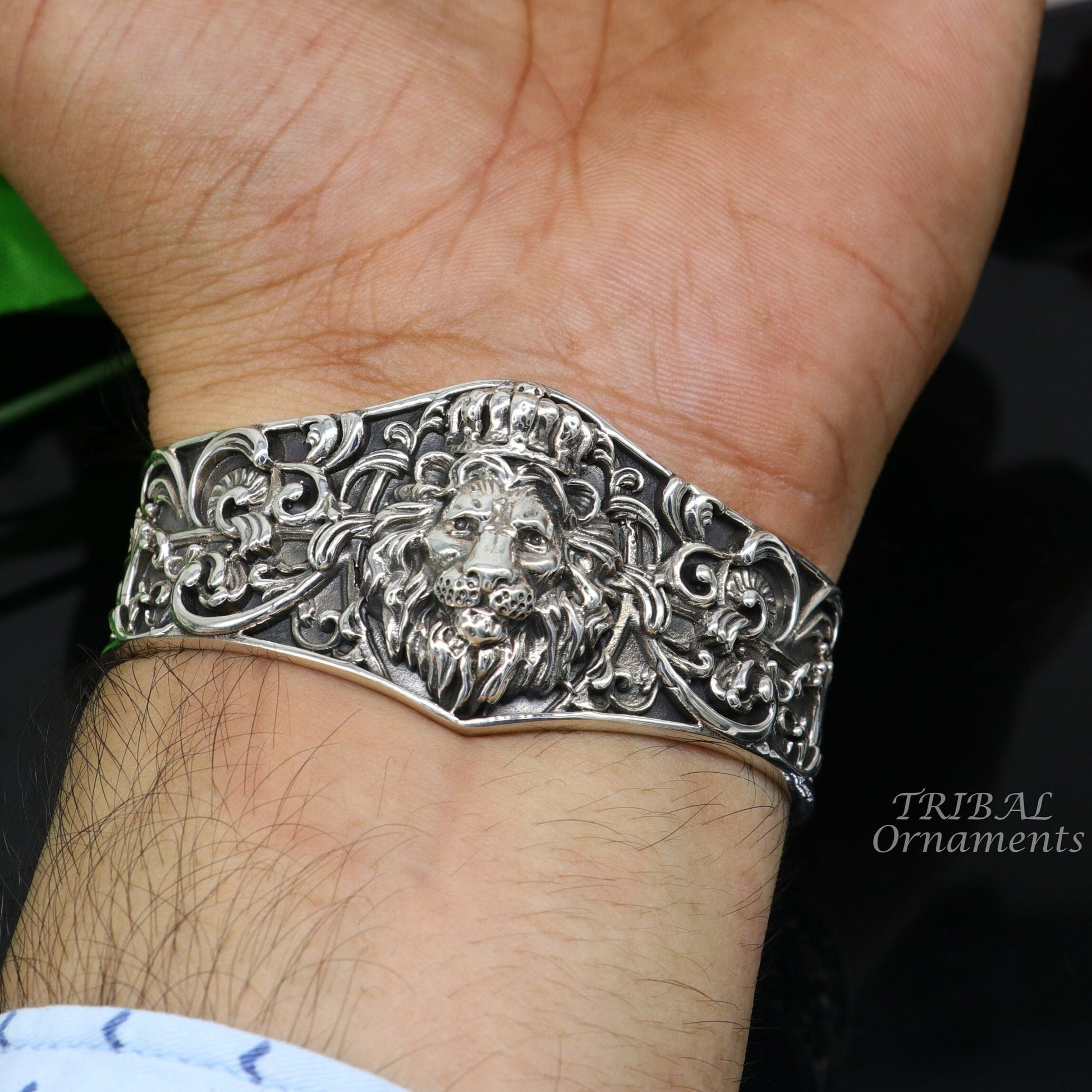 Amazing lion cuff kada 925 sterling silver handmade amazing cuff bracelet silver or gold polished as buyer choice Gcuff99 - TRIBAL ORNAMENTS