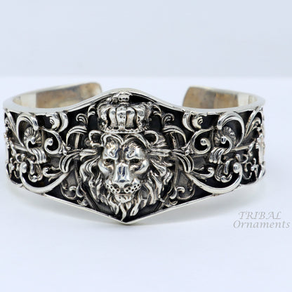 Handmade lion cuff bracelet in 925 sterling silver, polished gold or silver finish, tribal ornaments brand, intricate design detail