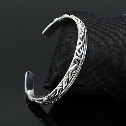 Vintage sterling silver or gold polished handmade adjustable cuff bracelet from TRIBAL ORNAMENTS, unisex solid bangle jewelry.