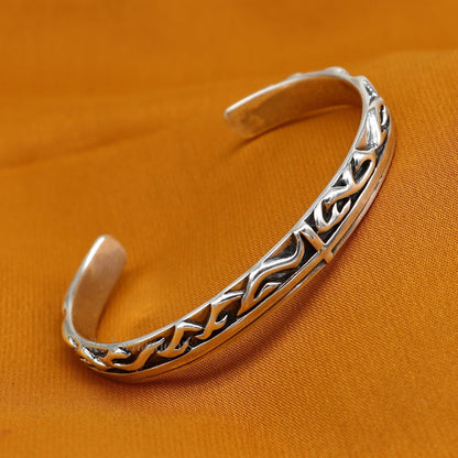 Vintage handmade 925 sterling silver or gold polished adjustable cuff bracelet by TRIBAL ORNAMENTS, unisex solid bangle jewelry.
