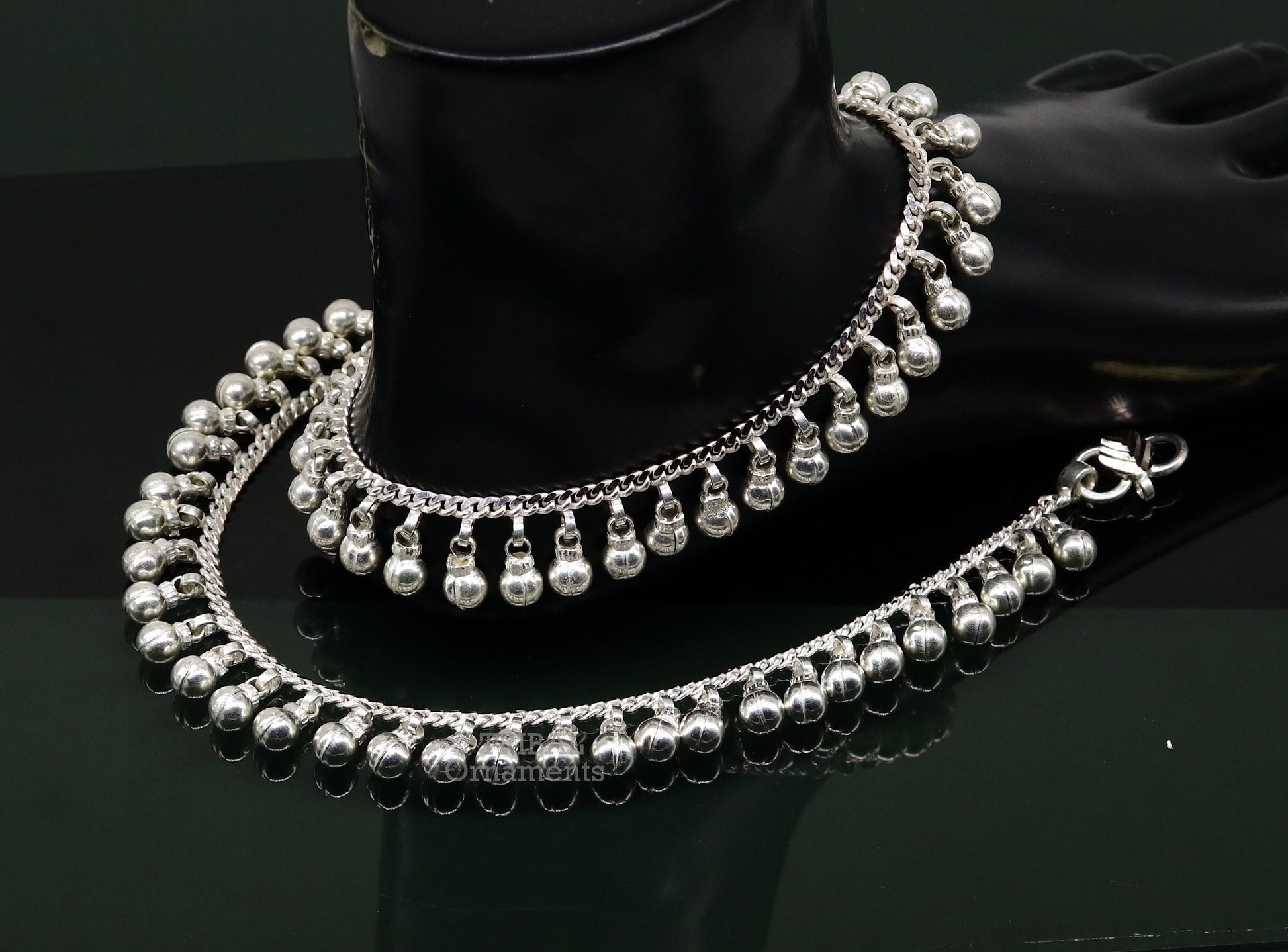 10.5" Long handmade sterling silver amazing jingling bells ankle bracelet, gorgeous noisy anklets customized belly dance jewelry ank462 - TRIBAL ORNAMENTS