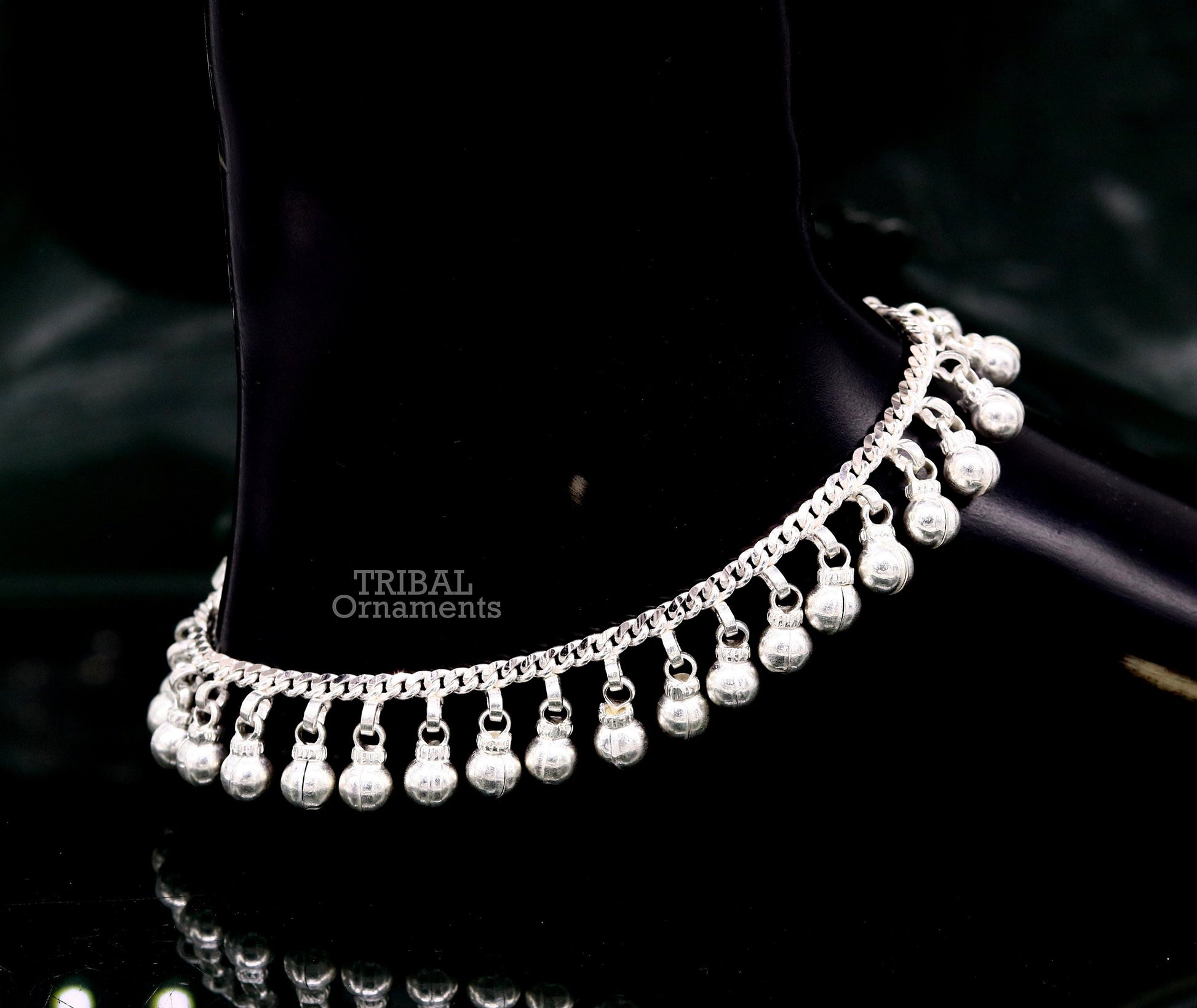 10.5" Long handmade sterling silver amazing jingling bells ankle bracelet, gorgeous noisy anklets customized belly dance jewelry ank462 - TRIBAL ORNAMENTS