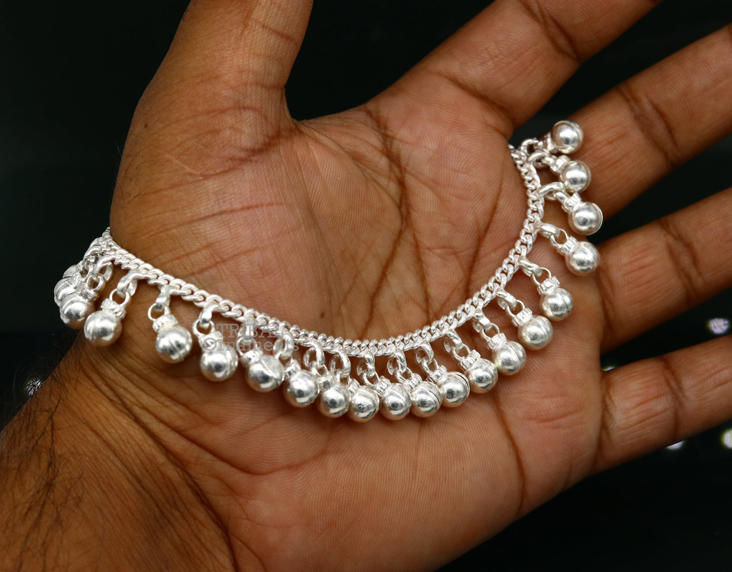 10.5" Long handmade sterling silver amazing jingling bells ankle bracelet, gorgeous noisy anklets customized belly dance jewelry ank462 - TRIBAL ORNAMENTS