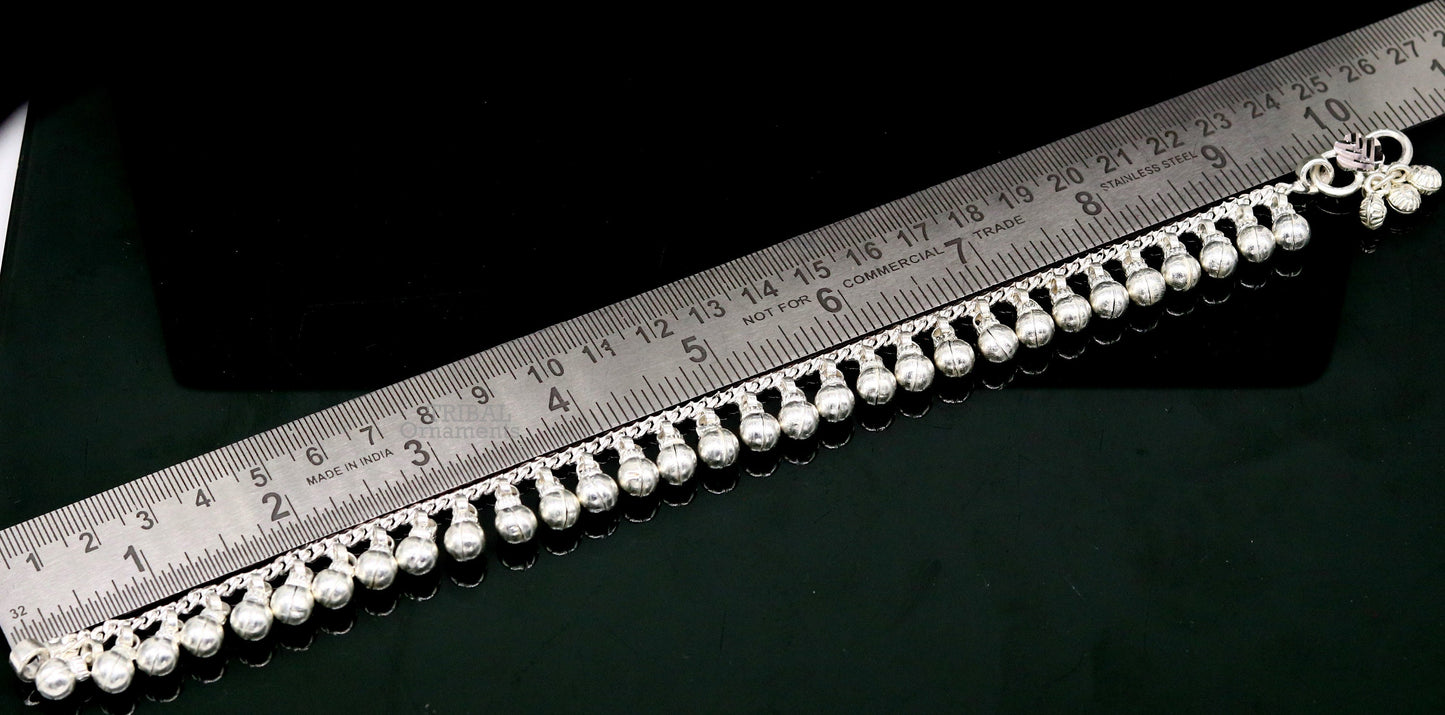 10.5" Long handmade sterling silver amazing jingling bells ankle bracelet, gorgeous noisy anklets customized belly dance jewelry ank462 - TRIBAL ORNAMENTS