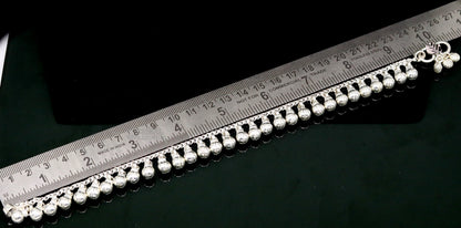 Sterling silver 10.5-inch ankle bracelet with jingling bells, handmade tribal belly dance jewelry, decorative noisy anklet.