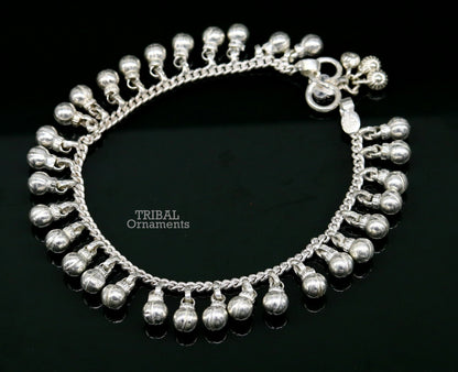 Sterling silver ankle bracelet with 10.5-inch jingling bells, handmade tribal jewelry for belly dance, noisy and customizable.
