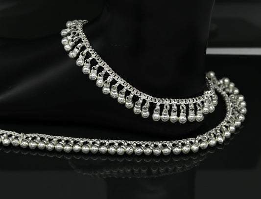 10.5" Long handmade sterling silver amazing noisy bells ankle bracelet, gorgeous charm anklets customized belly dance gifting jewelry ank218 - TRIBAL ORNAMENTS