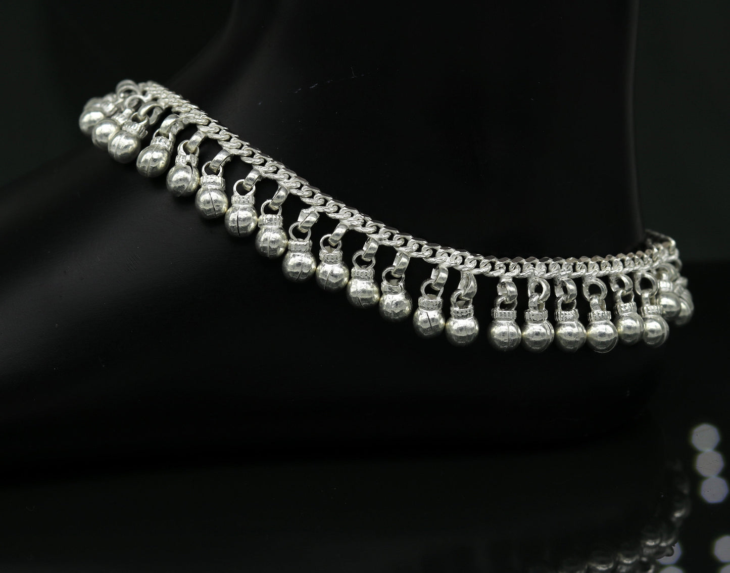 10.5" Long handmade sterling silver amazing noisy bells ankle bracelet, gorgeous charm anklets customized belly dance gifting jewelry ank218 - TRIBAL ORNAMENTS