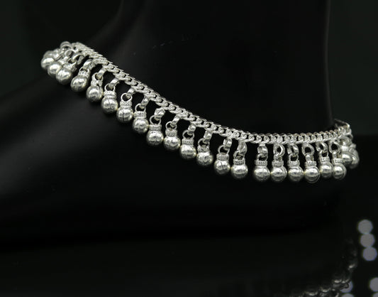 10.5" Long handmade sterling silver amazing noisy bells ankle bracelet, gorgeous charm anklets customized belly dance gifting jewelry ank218 - TRIBAL ORNAMENTS