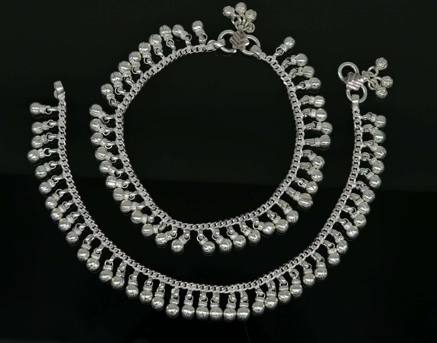 10.5" Long handmade sterling silver amazing noisy bells ankle bracelet, gorgeous charm anklets customized belly dance gifting jewelry ank218 - TRIBAL ORNAMENTS