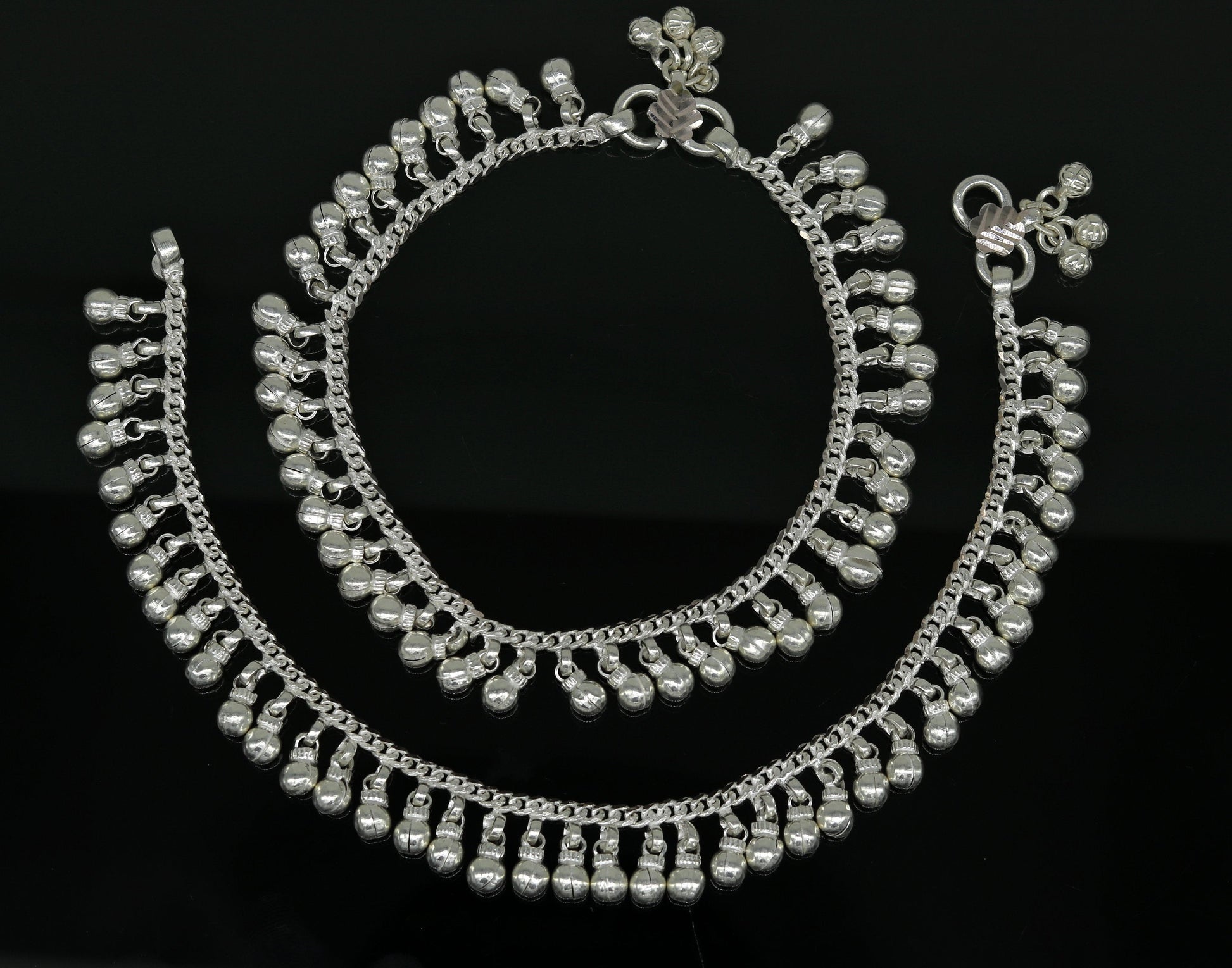 10.5" Long handmade sterling silver amazing noisy bells ankle bracelet, gorgeous charm anklets customized belly dance gifting jewelry ank218 - TRIBAL ORNAMENTS