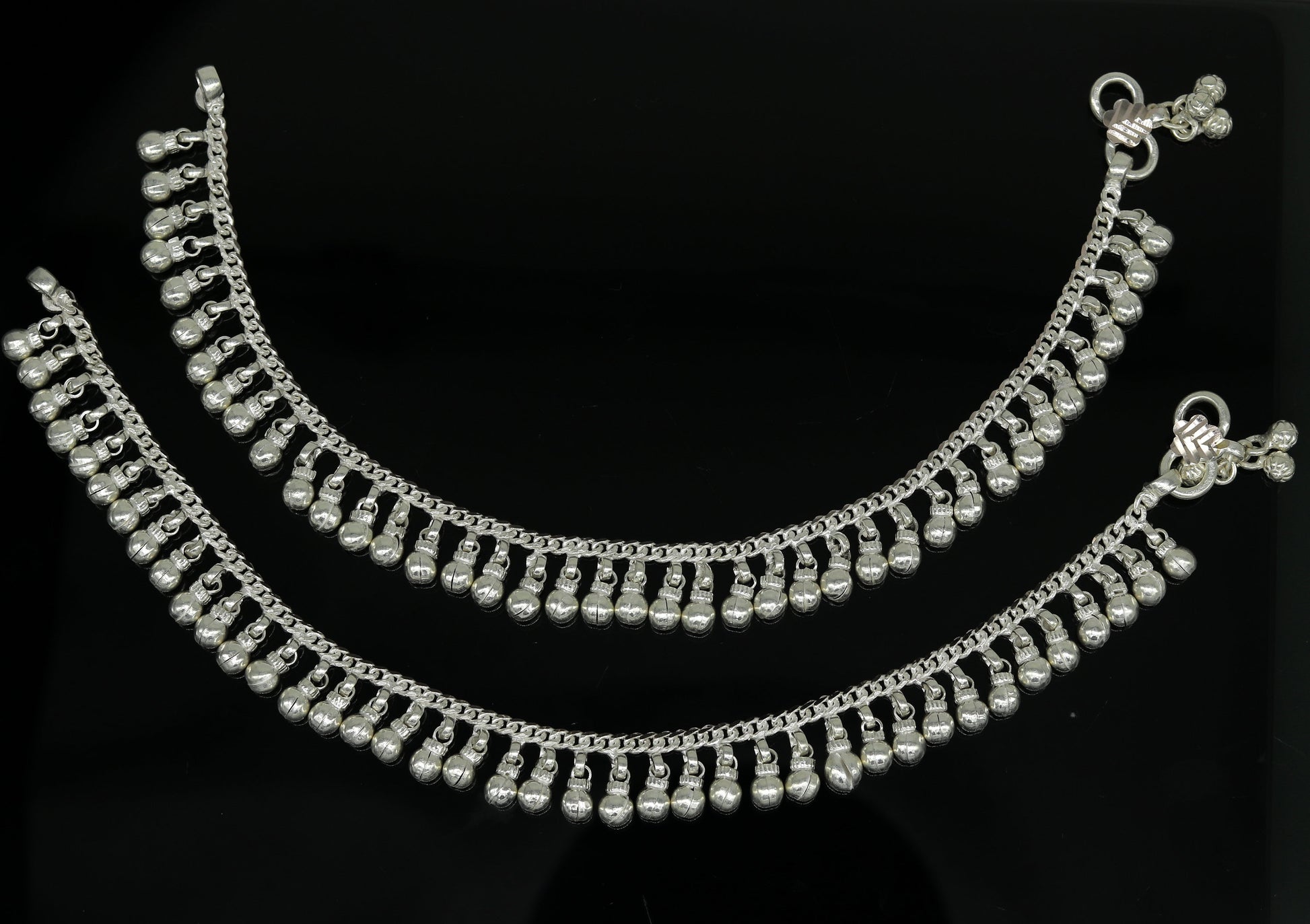 10.5" Long handmade sterling silver amazing noisy bells ankle bracelet, gorgeous charm anklets customized belly dance gifting jewelry ank218 - TRIBAL ORNAMENTS